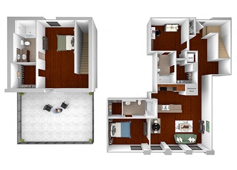 Floor plan for 2 beds, 3 baths, 1579 sqft